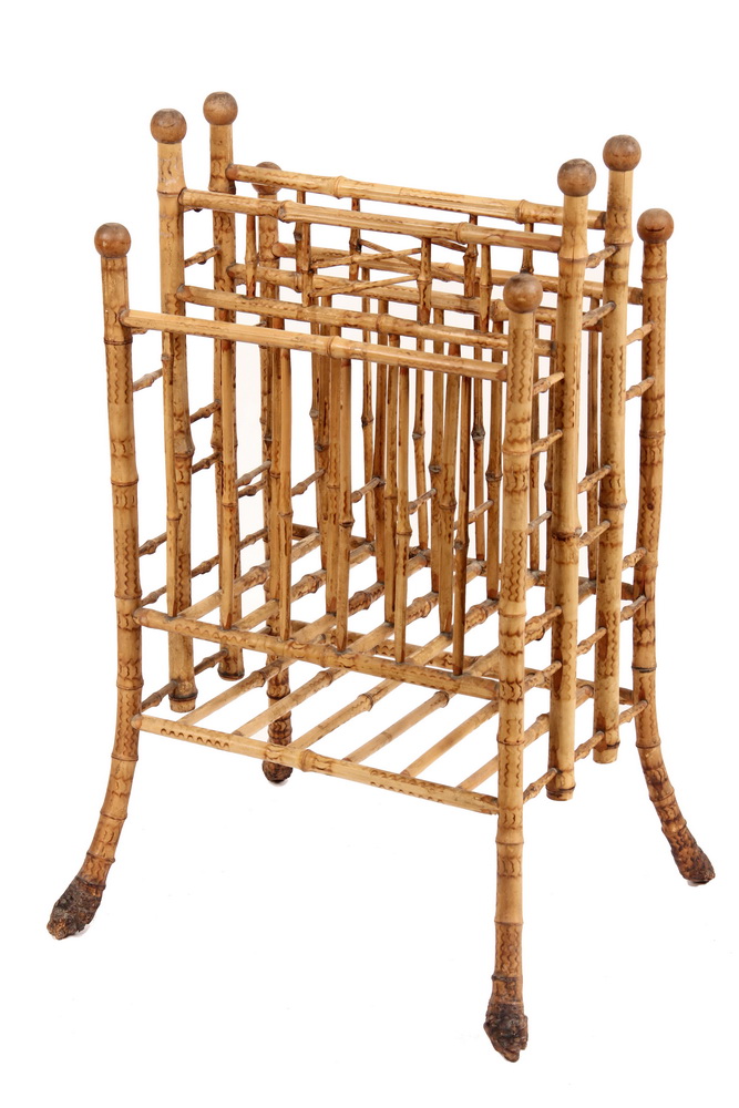 Appraisal: BAMBOO CANTERBURY - Scorched Bamboo Magazine Rack with root ball