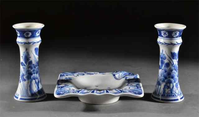 Appraisal: Delt Blue White Porcelain ArticlesTo include two petite blue and