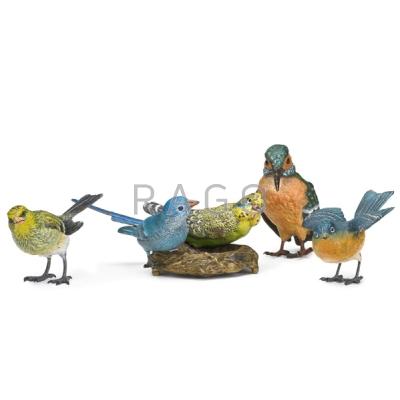 Appraisal: VIENNA COLD-PAINTED BRONZE BIRDS Five early th c Parakeet in