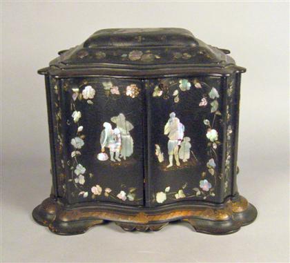 Appraisal: Victorian mother-of-pearl inlaid papier-mache jewel box th century The stepped