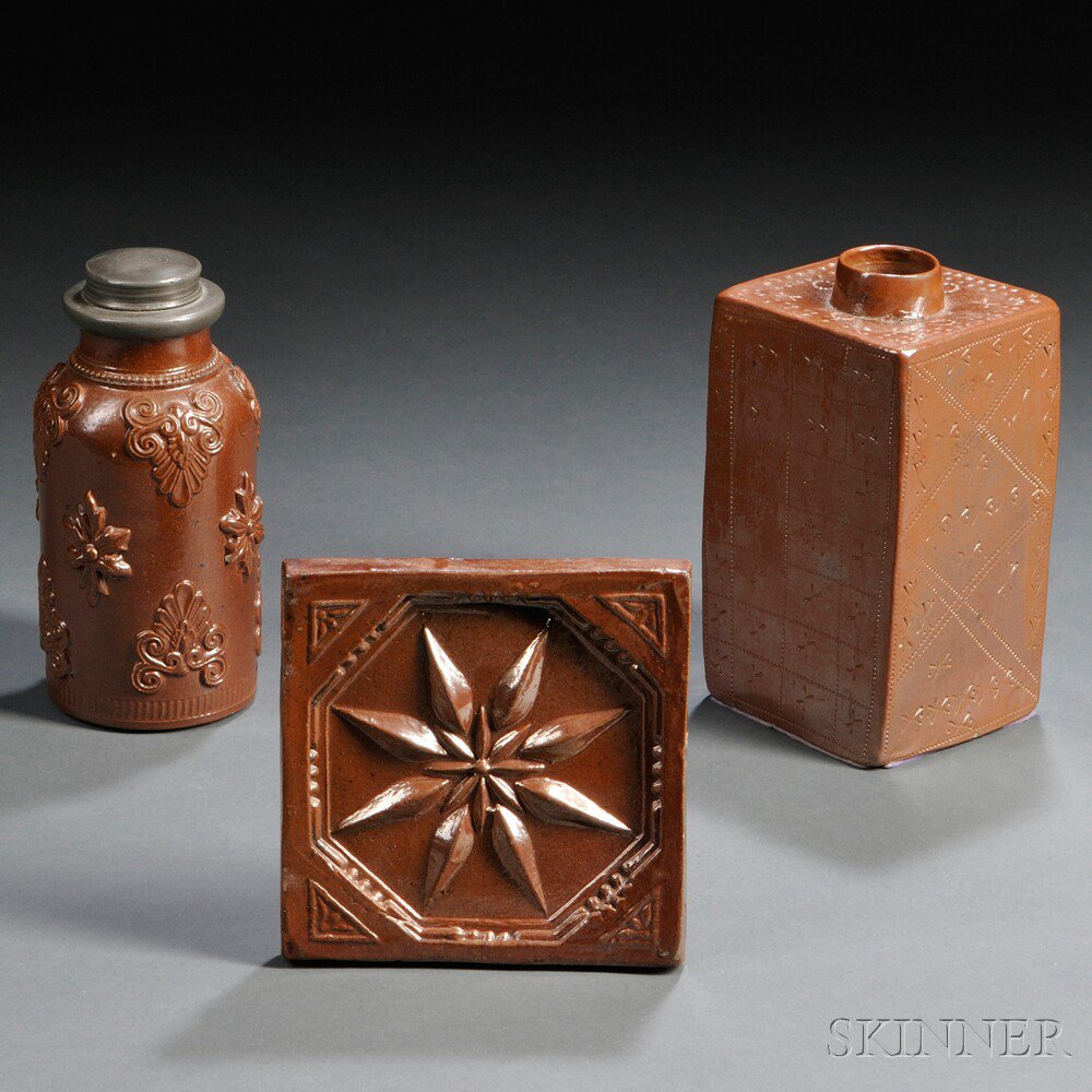 Appraisal: Three Nottingham-type Stoneware Items England late th century a rectangular