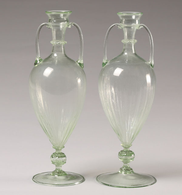 Appraisal: Murano Soffiati handled vases pair c H Very good condition