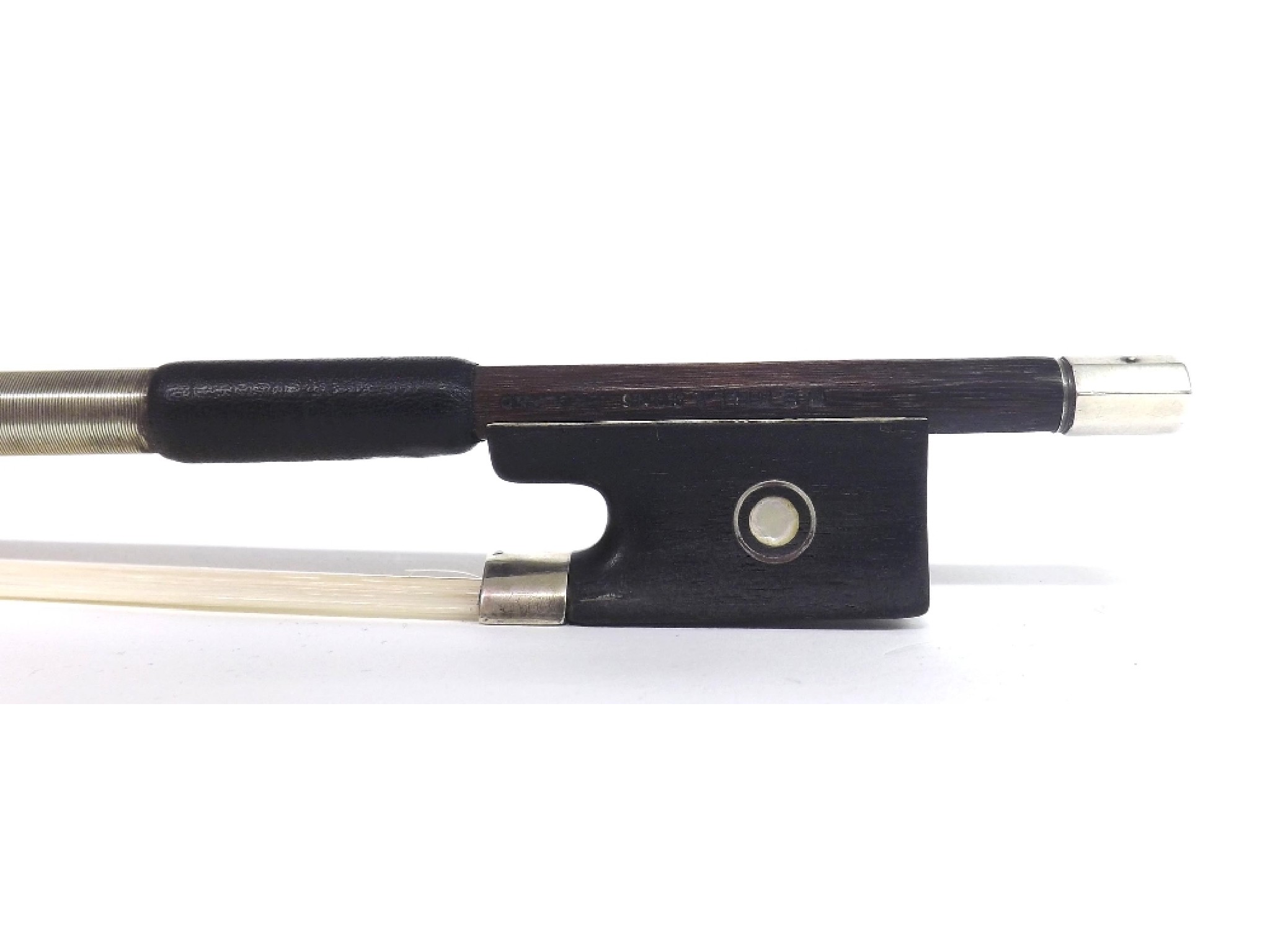 Appraisal: English silver mounted violin bow by and stamped W E