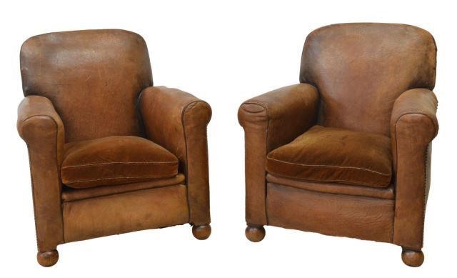 Appraisal: lot of French Art Deco leather club chairs c s-