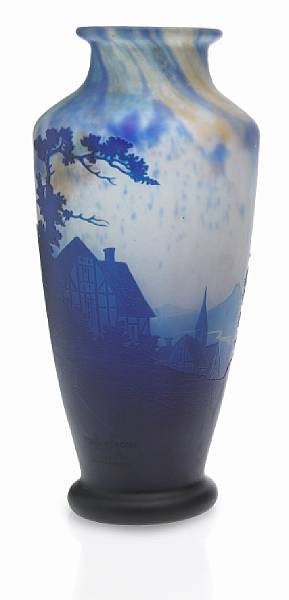 Appraisal: A M ller Fr res cameo glass landscape vase circa