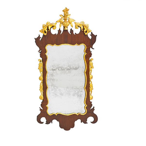 Appraisal: CHIPPENDALE MIRROR Mahogany gilded decoration early glass probably England late