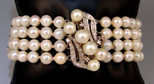 Appraisal: STRAND CULTURED PEARL DIAMOND BRACELET K white gold clasp and