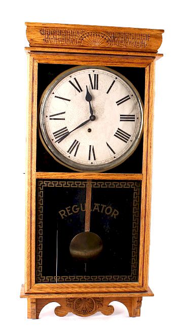 Appraisal: Ingraham Antique Large Regulator Wall Clock This is an early