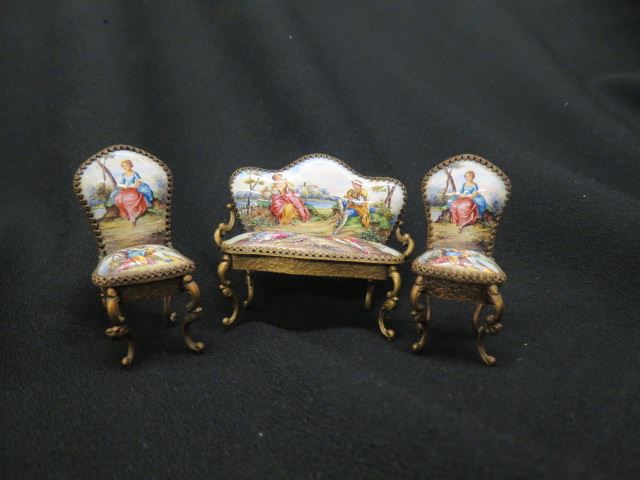 Appraisal: pc Vienna Enamel Parlor Set miniature loveseat and two chairs