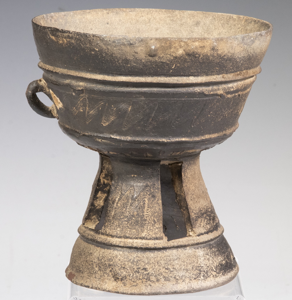 Appraisal: KOREAN POTTERY RITUAL CUP SILLA - AD In terracotta clay