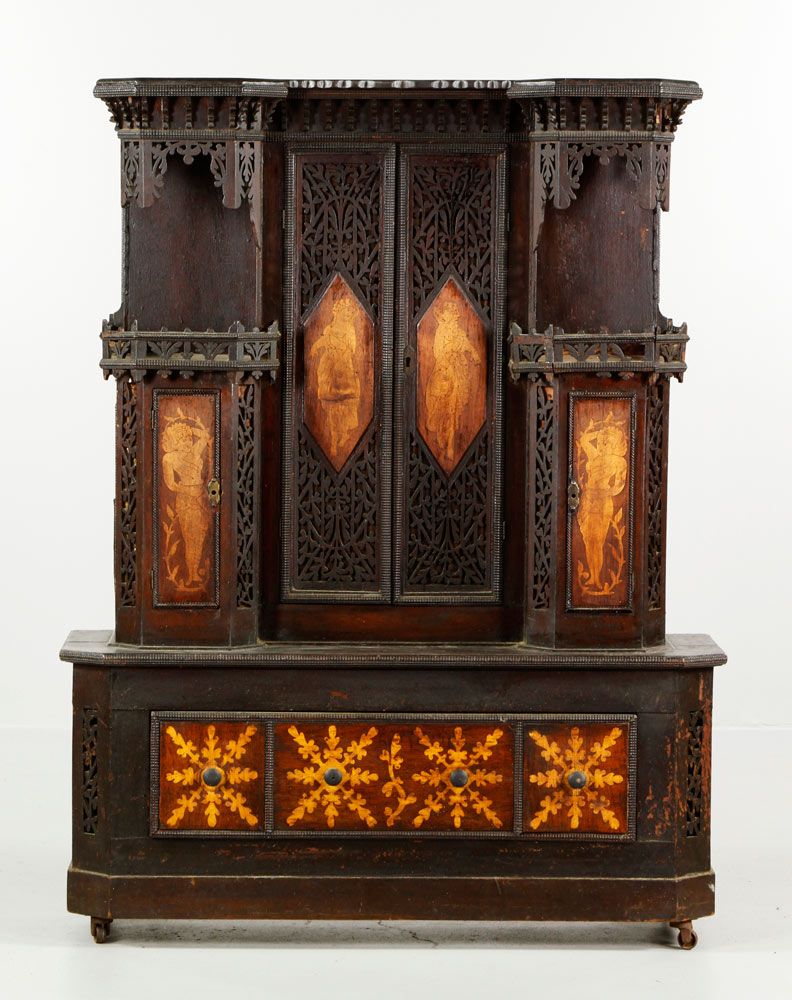 Appraisal: - Inlaid Victorian Cabinet Victorian cabinet with inlay and fretwork