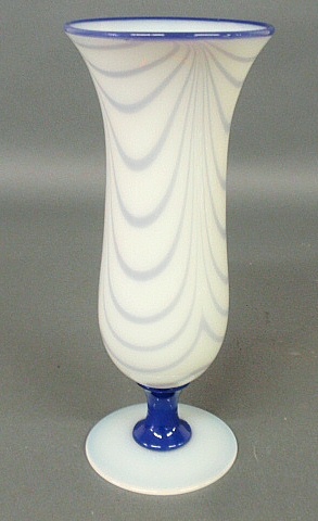 Appraisal: - Large white glass vase with blue swirls probably by