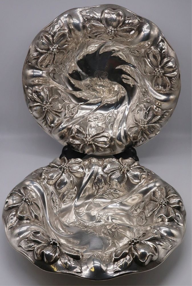 Appraisal: STERLING Pair of Mauser Floral Sterling Bowls Pair of Mauser