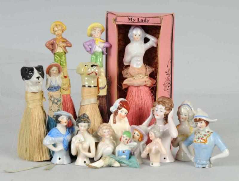 Appraisal: Lot of China Half Dolls Brushes Description Lady with arms