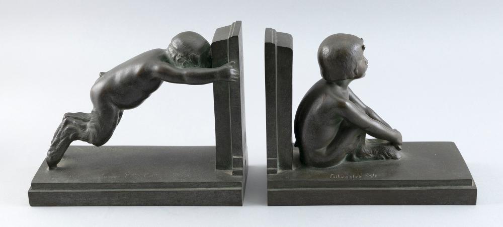 Appraisal: PAUL SILVESTRE FRANCE - PAIR OF ART DECO FIGURAL BOOKENDS