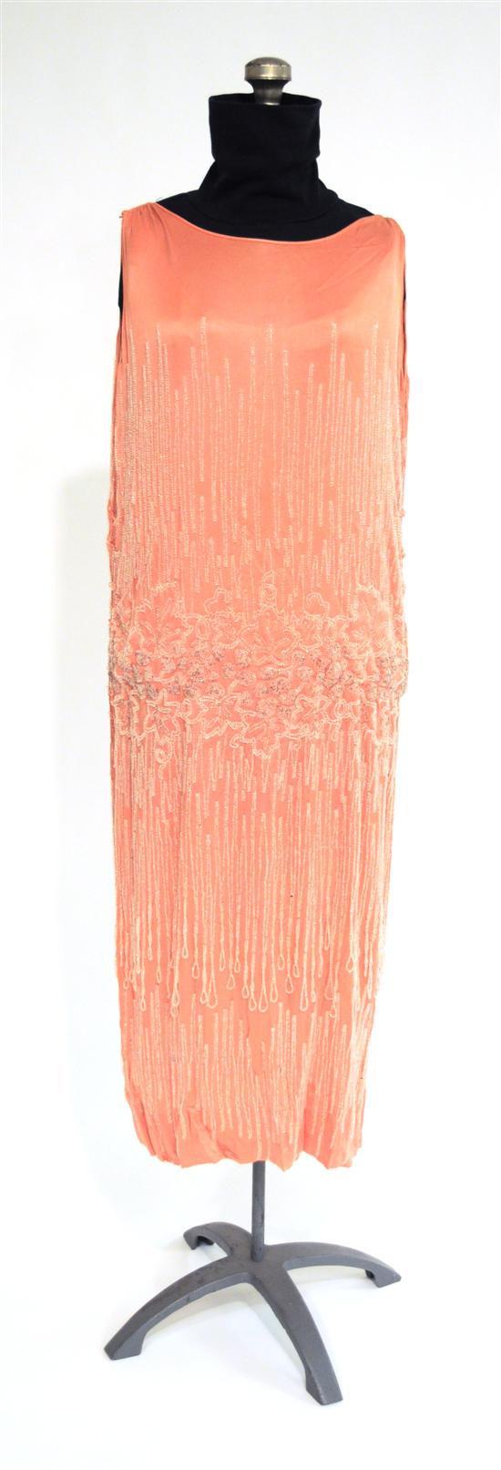 Appraisal: Pink silk beaded flapper dress approx '' long approx ''