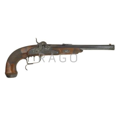 Appraisal: PERCUSSION CAP DUELING PISTOL Figural eagle walnut stock blued octagonal