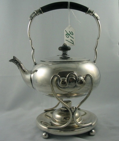 Appraisal: ENGLISH VICTORIAN SILVERPLATED TEA KETTLE ON STAND with burner The