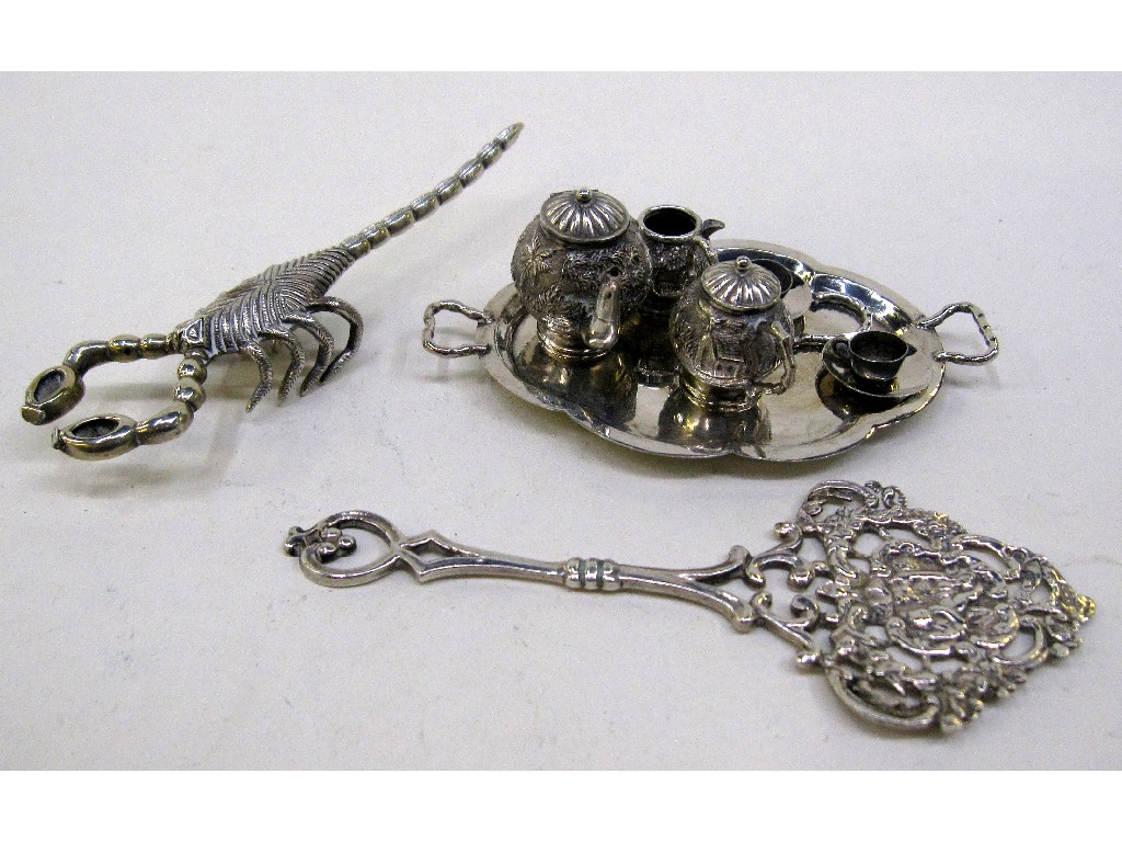 Appraisal: Lot comprising miniature teaset on tray a silver cake slice