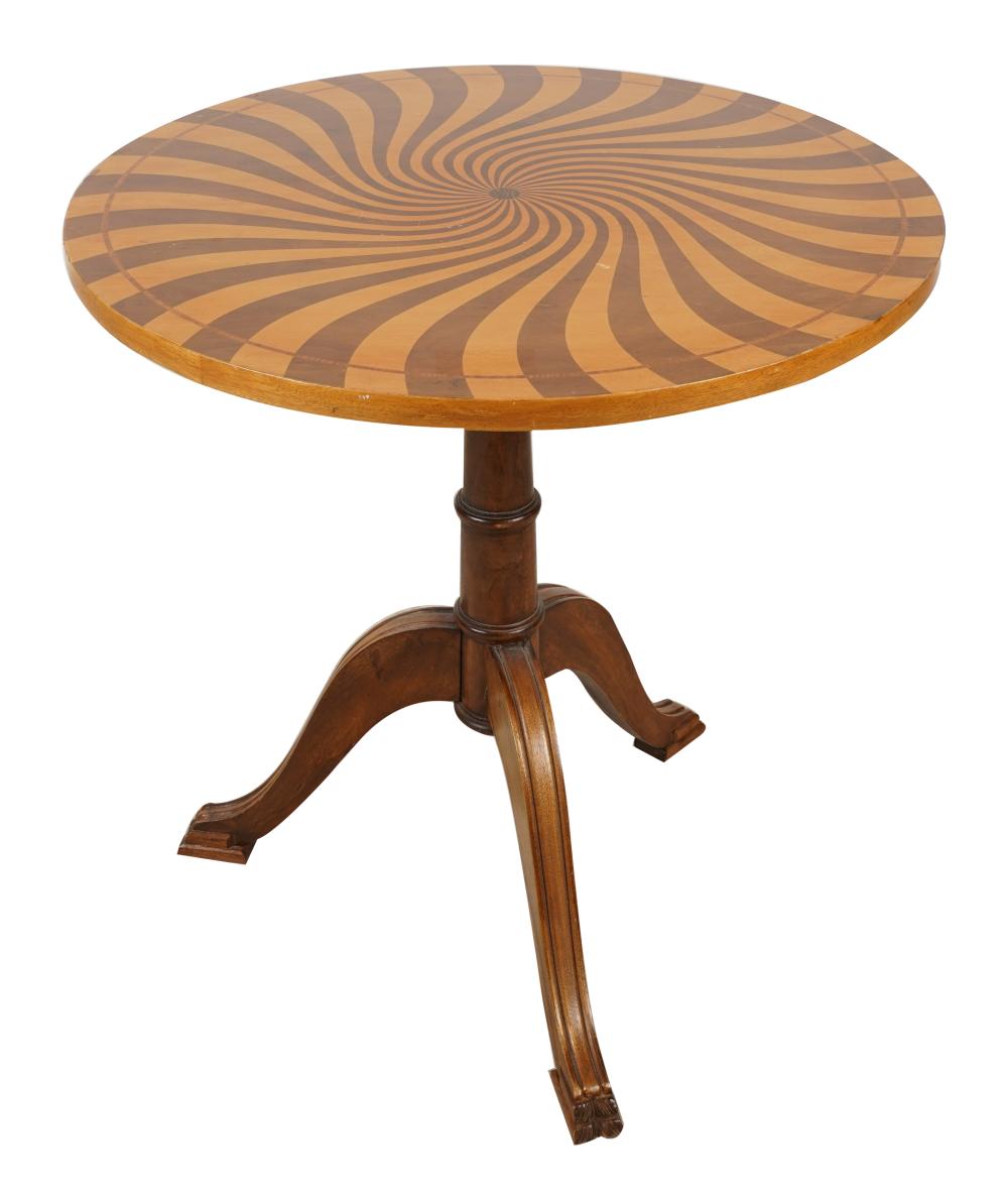 Appraisal: INLAID TRIPOD TABLEafter unsigned the round top with spiral design