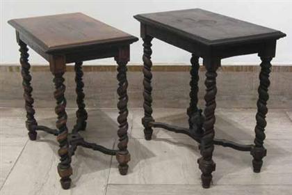 Appraisal: Pair of Jacobean style side tables with spiral turned legs