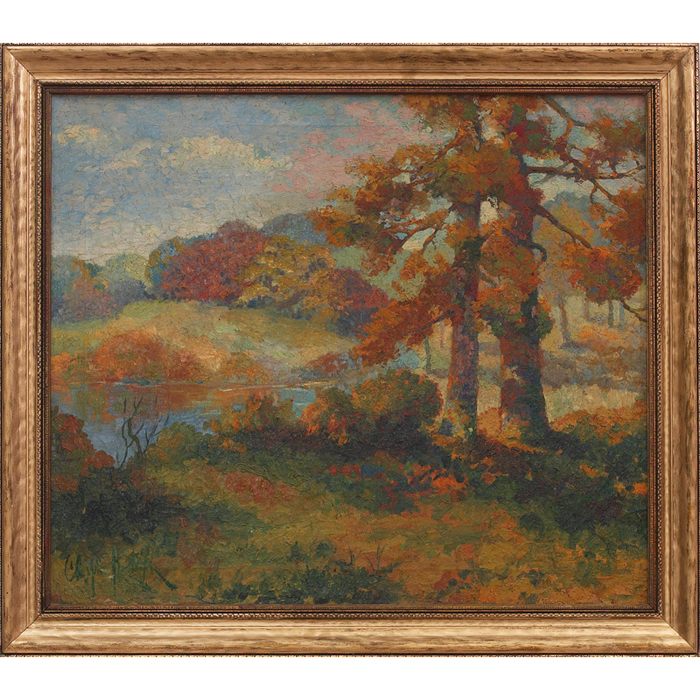 Appraisal: Clayton Staples American - Autumn Stream c oil canvas signed