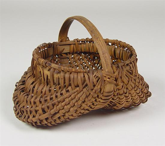 Appraisal: Small Wood Splint Buttocks Basket Late th Century With handle