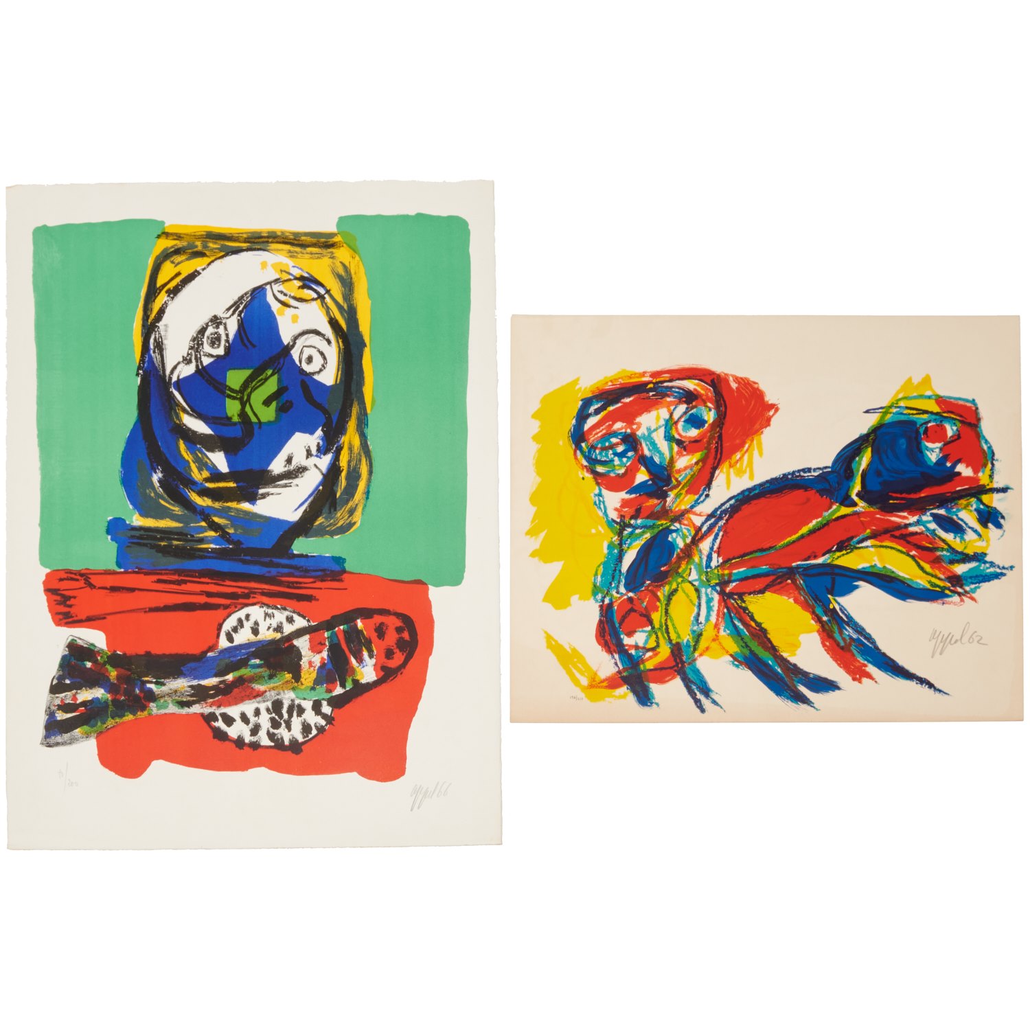 Appraisal: KAREL APPEL TWO COLOR LITHOGRAPHS Karel Appel Dutch - Figure