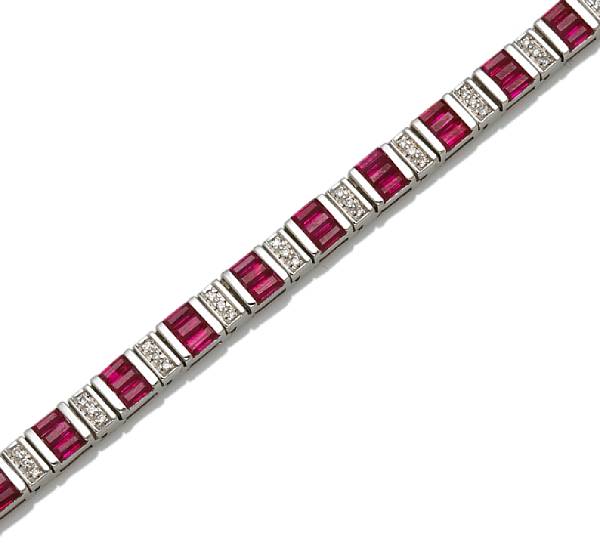 Appraisal: A ruby and diamond line bracelet estimated total ruby weight