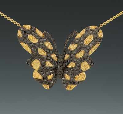 Appraisal: A Ladies' Black Diamond and Yellow Sapphire Butterfly Necklace k