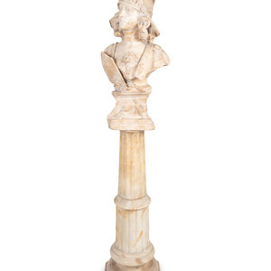 Appraisal: A Classical Style Carved Alabaster Bust of Athena on Pedestal