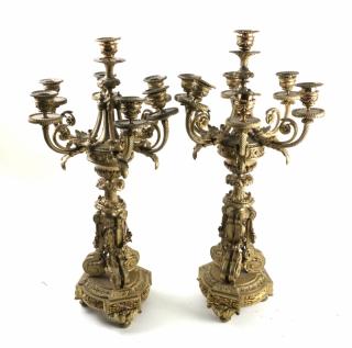 Appraisal: Pair of Rococo Style Bronze Candleabra Pair of Rococo style