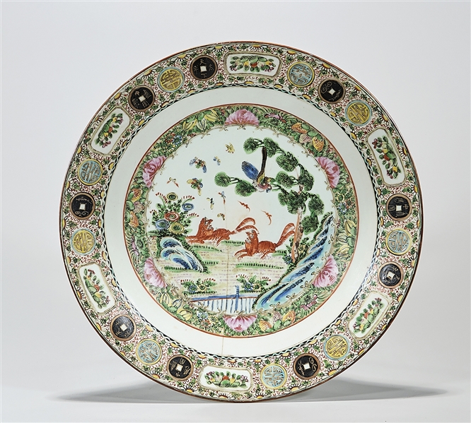 Appraisal: Antique Chinese export enameled porcelain charger depicting animals and birds