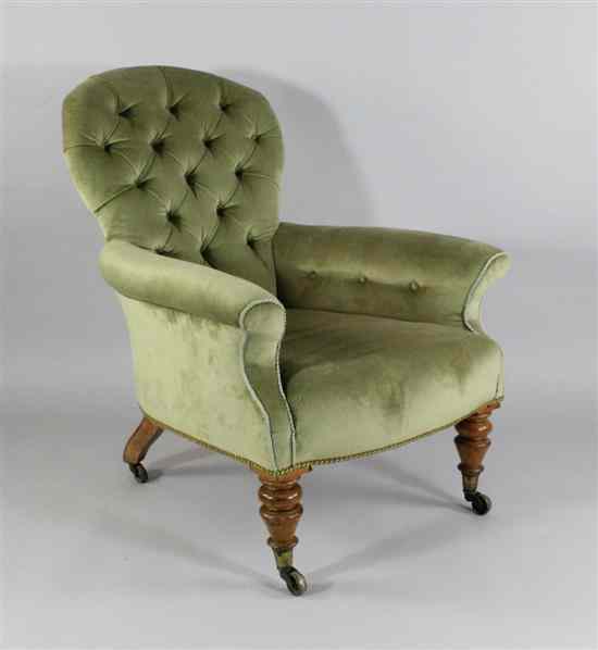 Appraisal: A Victorian walnut salon chair by Hindley Son with button