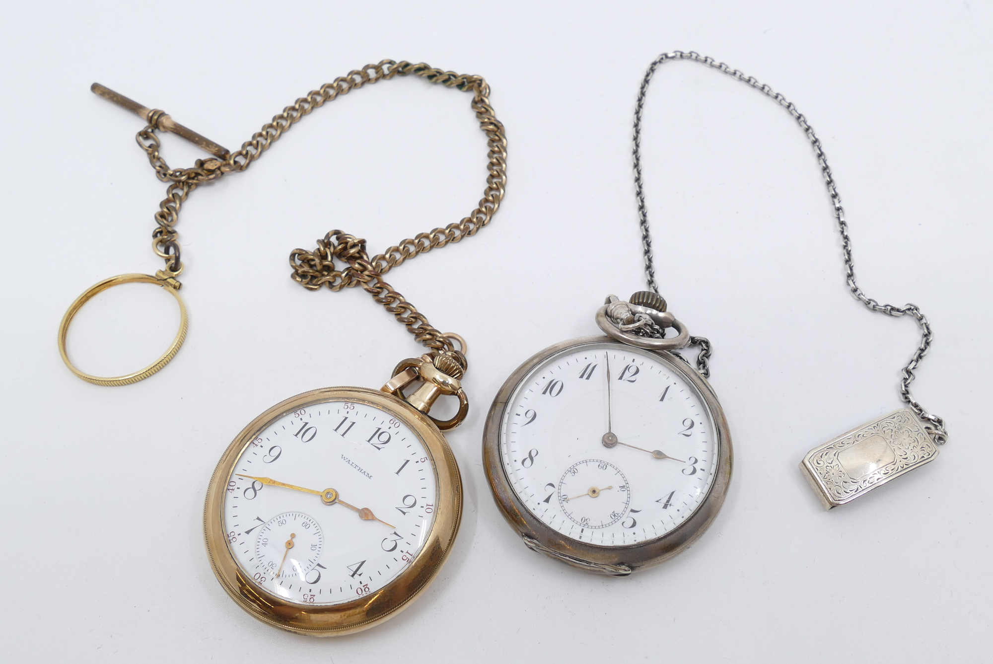 Appraisal: pc Pocket Watches Includes Silver Swiss Watch with Sterling Fob