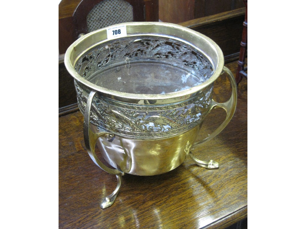 Appraisal: Arts and Crafts brass planter with peacock decoration