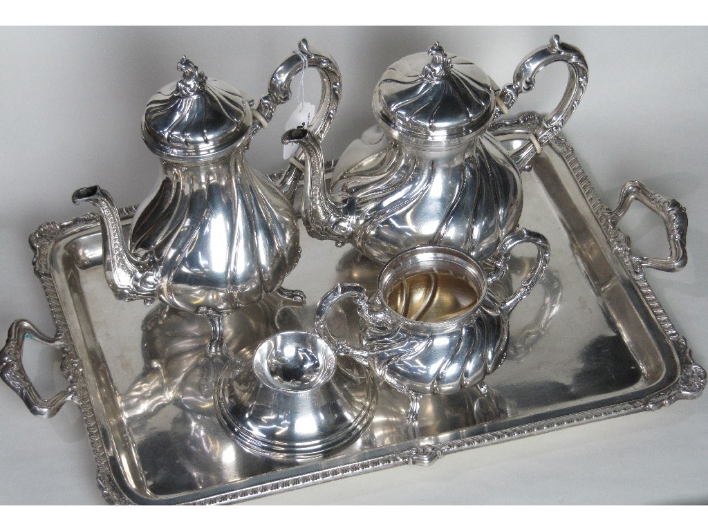 Appraisal: Lot comprising three piece tea service marked Plata E Sterlina