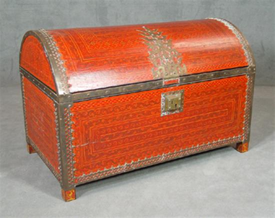 Appraisal: Middle Eastern Dome Top Trunk th Century Exuberant red green