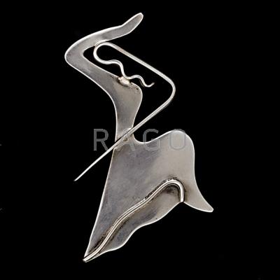 Appraisal: ED WIENER - Sculptural sterling silver brooch New York s