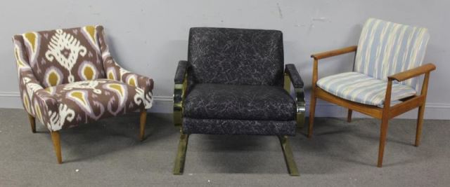 Appraisal: Midcentury Chair Lot Includes an upholstered and brass chrome lounge