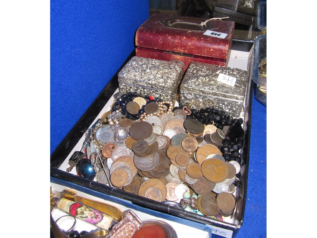 Appraisal: Box of coins costume jewellery jewellery boxes etc