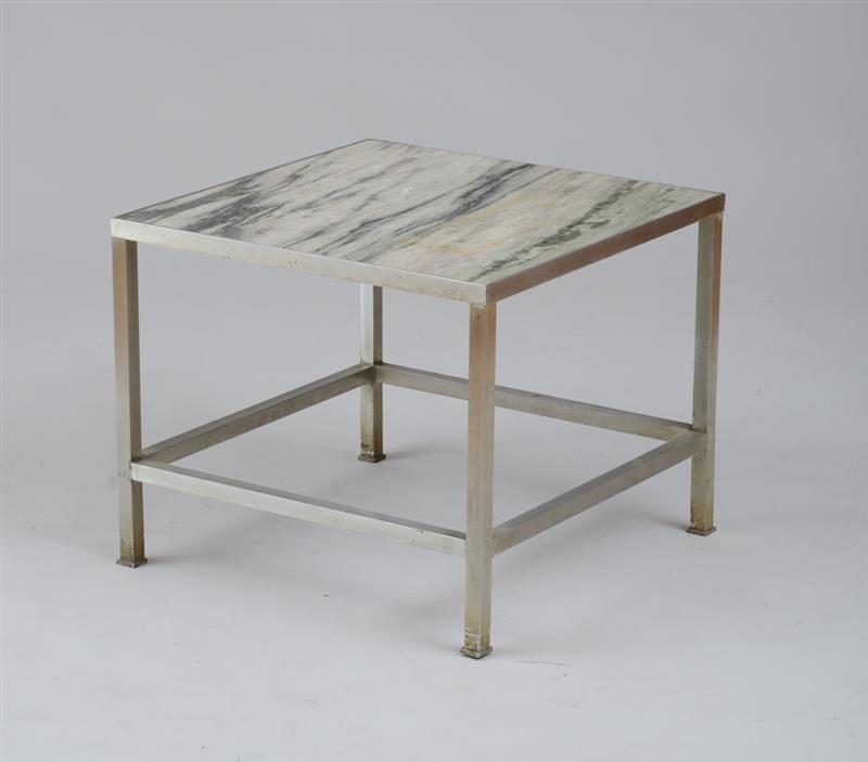 Appraisal: MODERN METAL-MOUNTED MARBLE LOW TABLE WITH MARBLE TOP With an