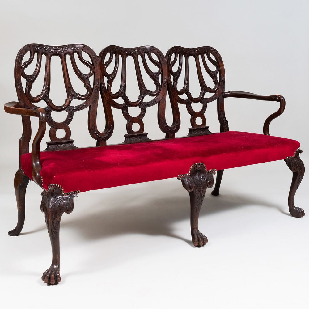 Appraisal: George II Style Carved Mahogany Three Chair Back Settee x