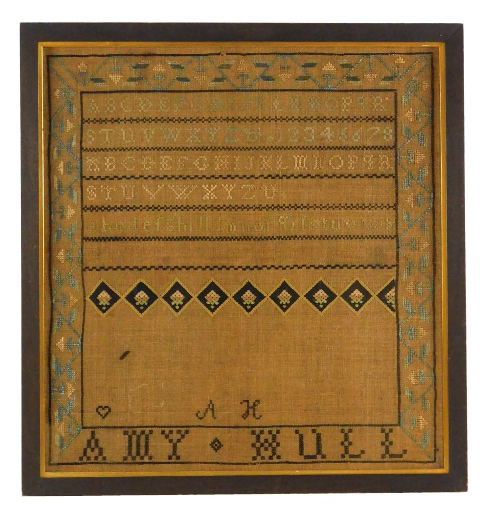 Appraisal: SAMPLER Alpha-numeric sampler signed AH and Amy Hull in lower