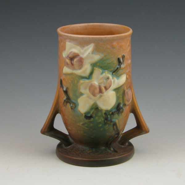 Appraisal: Roseville brown Magnolia handled vase Marked Roseville USA - ''