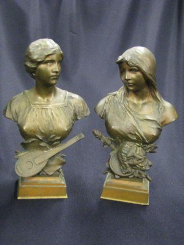 Appraisal: Pair of French Victorian Bronze Busts of ladies by H