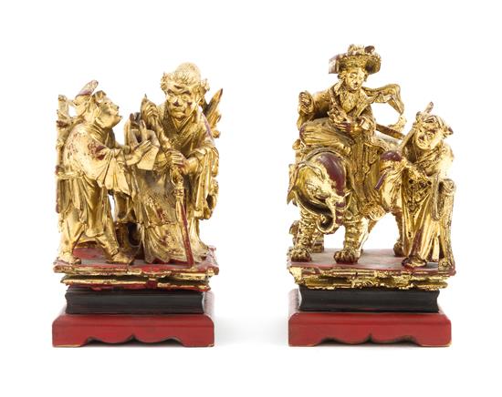 Appraisal: Sale Lot Two Gilt and Red Lacquered Wood Figural Groups