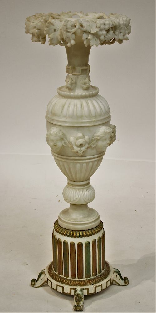 Appraisal: Italian Foliate Carved Pedestal Alabaster and polychromed wood H x