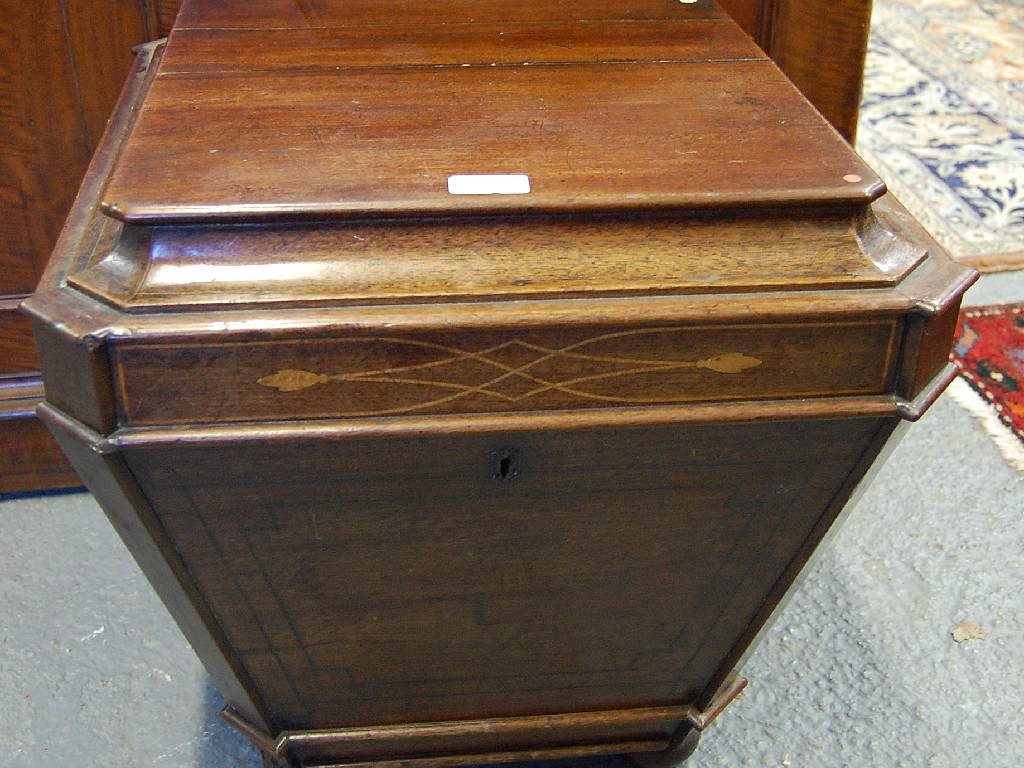 Appraisal: A Regency mahogany sarcophagus-shaped cellarette boxwood inlaid decoration to the