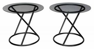 Appraisal: Pair Modern Glass Black Tables late th century circular glass